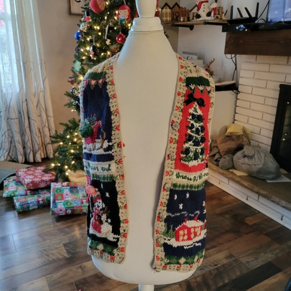 Ugly sweater party Vintage christmas crochet‎ sweater Petite M